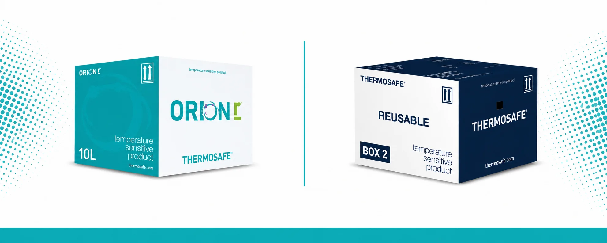 Comparison of ThermoSafe Orion reusable and Orion Express sustainable packaging solutions for temperature controlled packaging, pharmaceutical cold chain logistics and cold chain shipping.