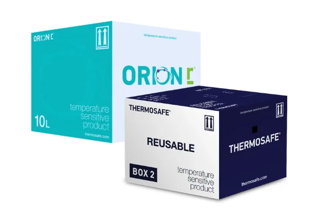 Comparison of ThermoSafe Rental Service: Orion 10L and Orion Express reusable cold chain packaging solutions for temperature-controlled pharmaceutical shipping, biologics, vaccines, specialty pharmacy and life sciences logistics.